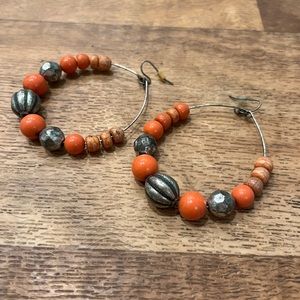 Orange Beaded Hoop Earrings